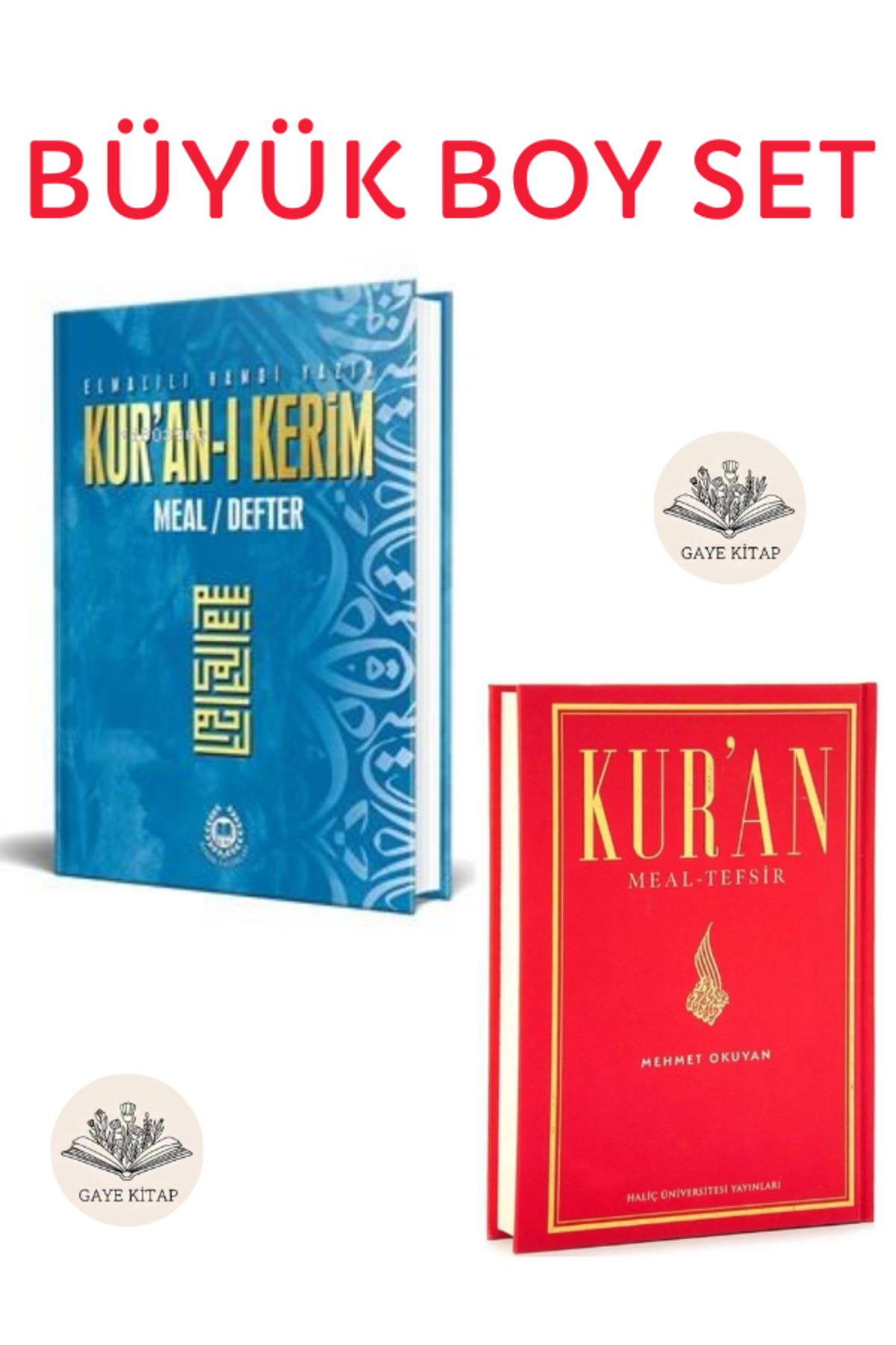 Kur'an-ı Kerim Meal Defter Metinsiz (Ciltli-Mavi) ve Büyük Boy Kur'an Meal-Tefsir (Ciltli) SET