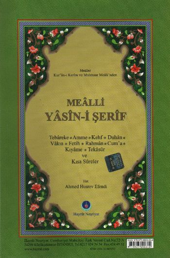 Hayrat Neşriyat  Yasin-İ Şerif  (Orta Boy Mealli )